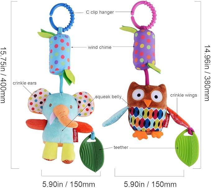 HAHA Baby Toys for 0 3 6 9 to 12 Months, Soft Hanging Crinkle Squeaky Sensory Learning Toy Infant Newborn Stroller Car Seat Crib Travel Activity Plush Animal Wind Chime with Teether for Boys Girls