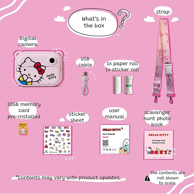 kiimento Ink-Free Instant Print Digital Camera & Video Recorder for Kids, Teens & Adults with Selfie Mode, Momento Book & 32GB – Model P (Hello Kitty)