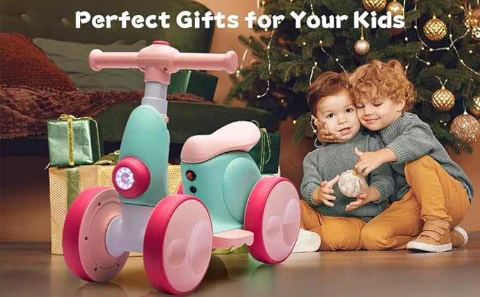 6V Electric Baby Balance Bike with Bubble Machine,4 in 1 Toddler Balance Bike w/Remote for 1 Year Old Boys Girls Kids Bubble Bike Ride on Toys w/Powered Motor,Music,LED Lights (Green&Red)