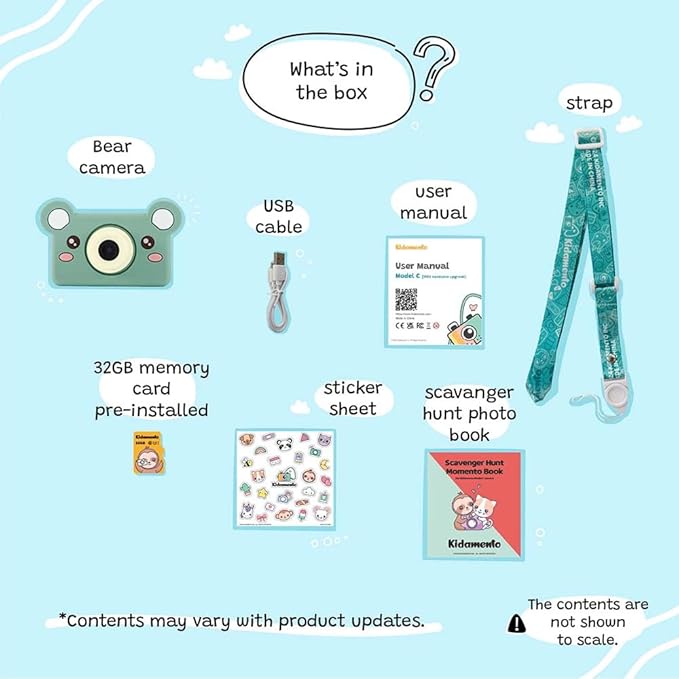 Kidamento Kids Digital Camera & Video Camcorder, Soft BPA-Free Silicone Casing, 32GB Memory Card - Model C - Mikayo The Bear