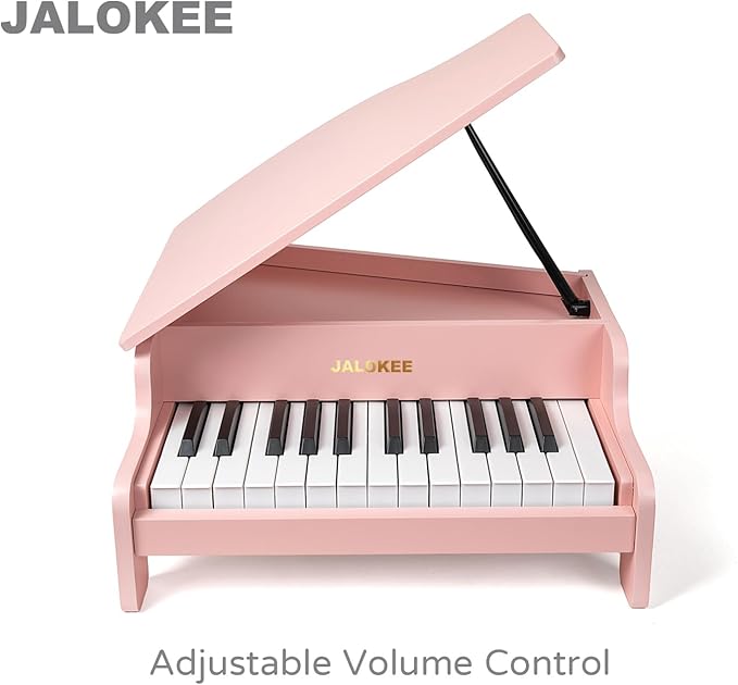 Kids Piano Keyboard, 25 Keys Grand Piano for Kids, Mini Music Educational Instrument Toy, Volume Adjustable, Wood Toy for Toddlers Girls Boys (Pink)