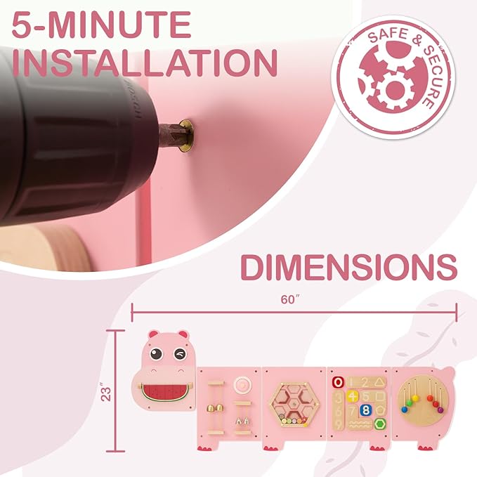 Monläurd® Hippo Montessori Busy Board, Sensory Board, Educational Toys, Sensory Wall Panel, Wall Toys, Daycare Furniture, Playroom Furniture, Learning Toys, Boys and Girls 6 M+