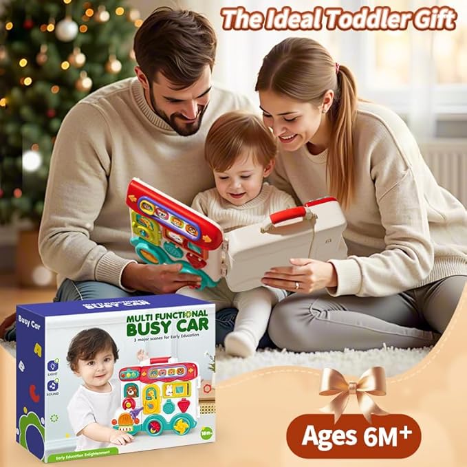 54-in-1 English & Spanish Busy Board Montessori Toys Gift for 1 2 Year Old Boys, Educational Montessori Toddler Boys Toys, Christmas Toys Gifts Toy for 1 Year Old Boy,1 2 Year Old Boy Toys Gifts