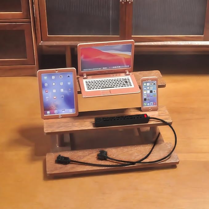 1:6 Scale Dollhouse Accessories - 4 Colors Miniature Digital Set: Metal Smartphone, Tablet, Laptop & Desktop USB Socket - 1:12 Scale Miniature Collectibles Gift (RoseGolden)