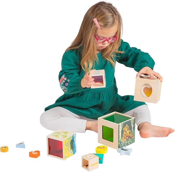 Manhattan Toy Enchanted Forest 12-Piece Wooden Stacking Counting Sorting Toy Blocks with Solid Wood Cutout Shapes