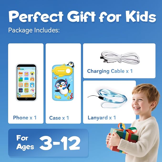 Kids Smart Phone, Educational Kids Toys Phone with 220+ Games, 3.97" Touchscreen, 5MP Camera, Parental Control, Learning Toddler Phone for Boys Ages 3-9