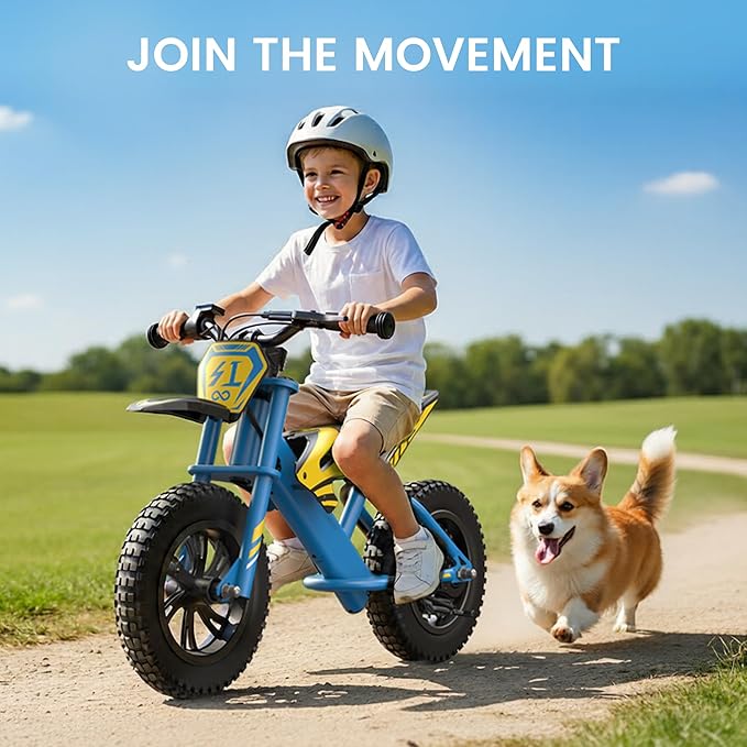 Gyroor S1 Kids Electric Balance Bike, 200W Motor 3 Speeds up to 10 MPH, 12-Inch Pneumatic Tires, 7-Color Rear Fender LED Taillight, Drum Brake, UL2272 Certified, for Ages 3-6, Blue-DCC