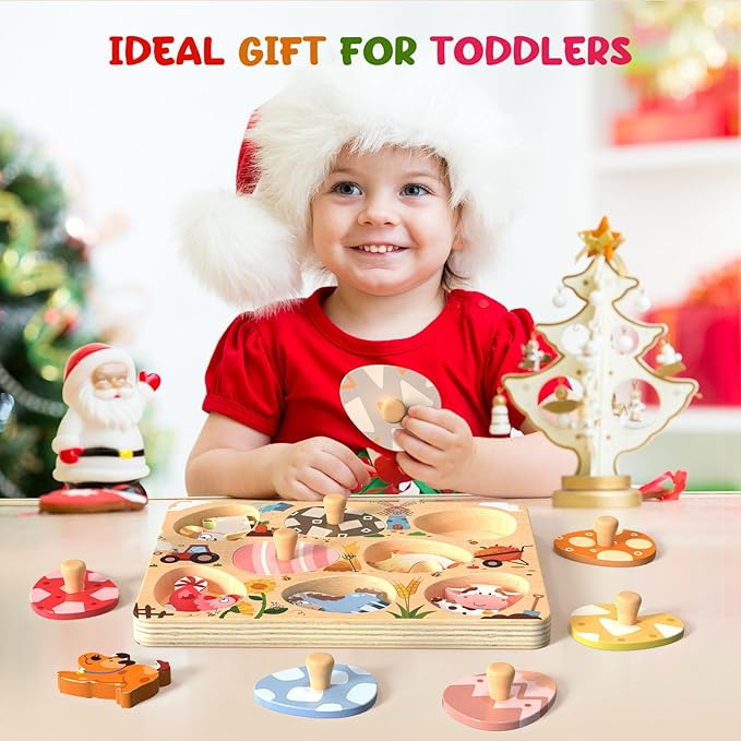 Wooden Puzzles for Toddlers, 8 Pcs Farm Animal Matching Egg Puzzle, Montessori Toys for Boy Girl Easter Birthday Gifts, Preschool Learning Activities & Educational Toys for Boys, Girls