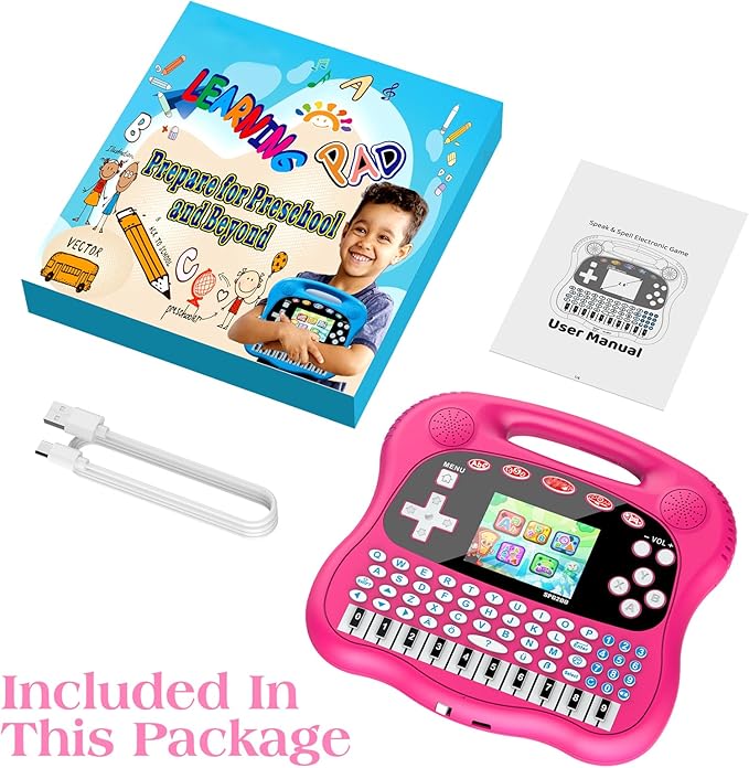 Interactive Early Learning Tablet - Educational Toys for Ages 2+ - Abc's, Words, Shapes, Numbers, Games, Music - Encourages Independent Play - Electronic Toys Gifts (Pink)