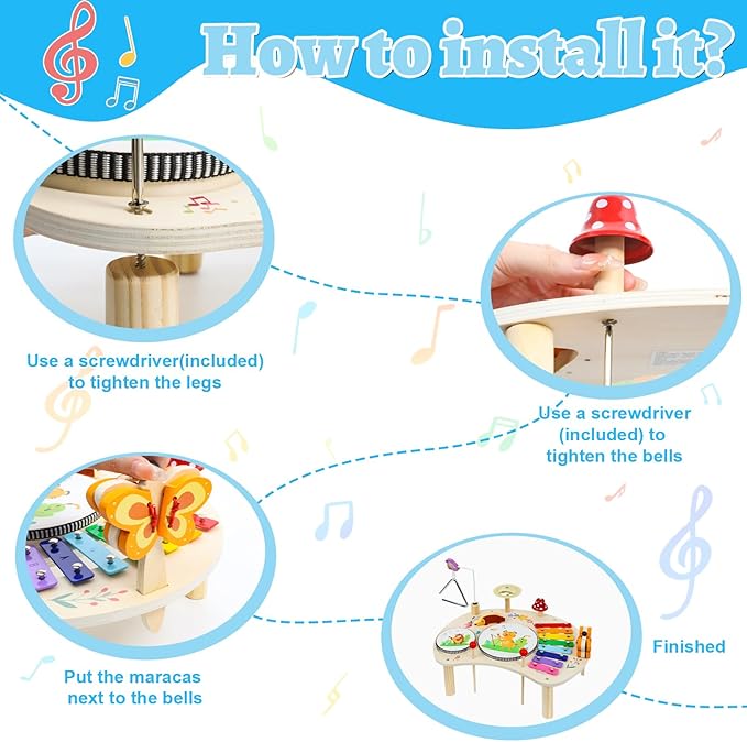 XIAPIA Drum Set for Toddlers 1-3, 11 in 1 Wooden Musical Instruments, Montessori Toys for 1 Year Old, Early Learning Music Baby Toy with Xylophone, Birthday Gift for Boys & Girls for 1 2 3 (Colorful)