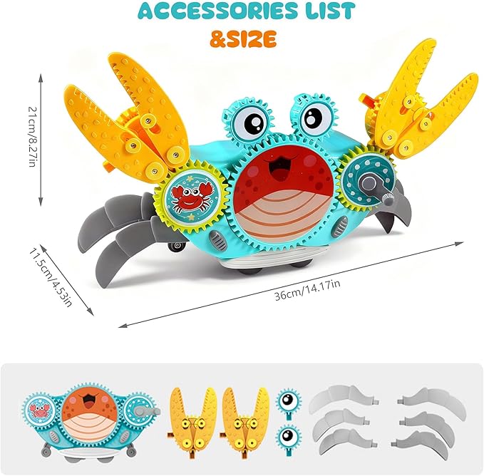 Crawling Crab Gear Set Toy - Tummy Time Musical Crab Toys Stacking & Building Blocks Educational STEM Game for Toddlers & Kids 3-5, 1 2 3 Yr Old Birthday Gift Christmas Stuff for 0-36 Month Boys Girls