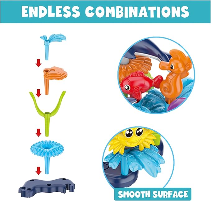 Ocean Reef Sea Creatures 37pcs Water Washable Painting & Building Toy Set, Children's Activity Art Kit, Paint Your Own Buildable Ocean Reef Toy with Free Bubbles Wand Gift