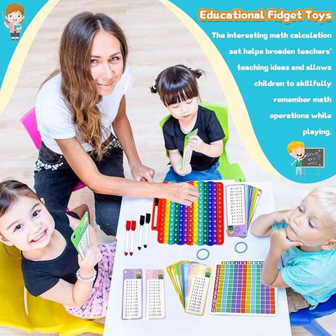 Addition Flash Cards+Multiplication Flash Cards + Fingertip Bubbles Toy, Interesting Math Combination, Math Games for Children Aged 3 +