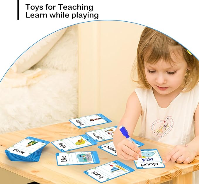 WJPC 55 Cards, 106PCS High Frequency First-Grade Sight Words Flash Cards, 1st Grade Phonics Learning Cards for 5,6,7,8 Years Ages Kids Boys, Girls Learn to Read, Write, Association, Sentence Making