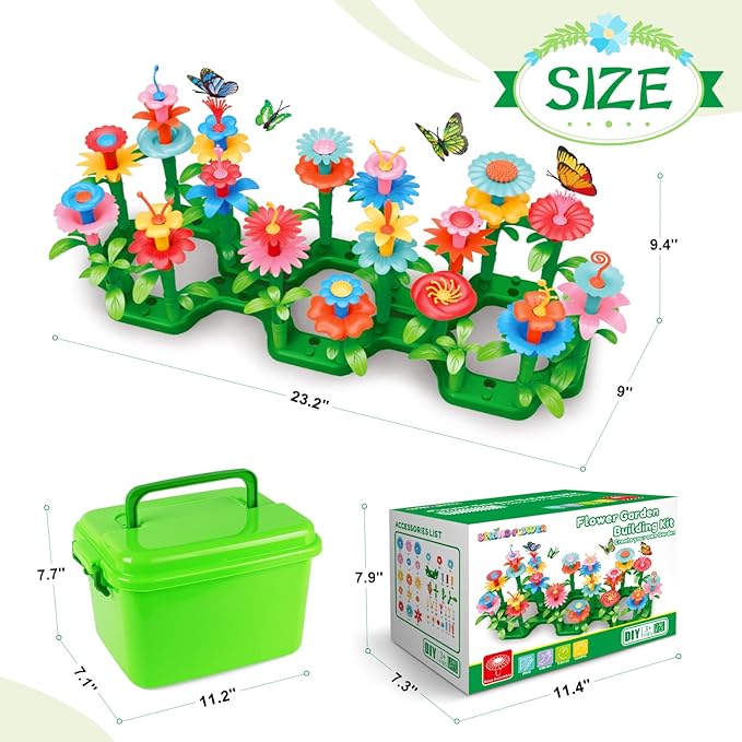 SpringFlower Toys for Girls 3 4 5 6 7 Years Old, Flower Garden Building Kit with Storage case,Educational STEM Toy and Preschool Garden Play Set for Toddlers, for Kids,148pcs