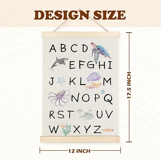 Supwhd Ocean Nursery Decor, Alphabet Numbers Ocean Animals Poster Hanger Frame, Sea Animals ABC 123 Educational Wall Decor for Nursery Kids Room Playroom Classroom Homeschool, 12x16 Set of 2