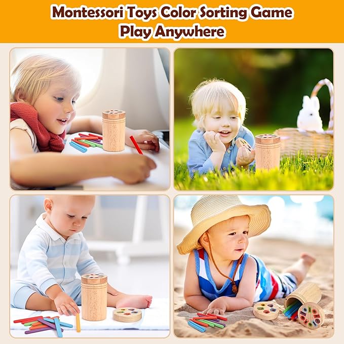 Wooderma Color Sorting Toys for Toddlers, Montessori Toys for 3 4 5 Year Old, Wooden Montessori Color Learning for Toddlers, Fine Motor Skills Sensory Toy for for Baby Boys Girls