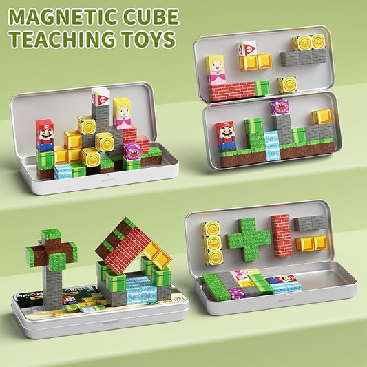 Mini Magnetic Blocks, Travel Magnet Building Blocks for Toddlers, 35 PCS Magnetic Building Toys with Portable Iron Box STEM Educational Magnet Toys for Kids Ages 3 4 5 6 7 8 Year Old Boys Girls