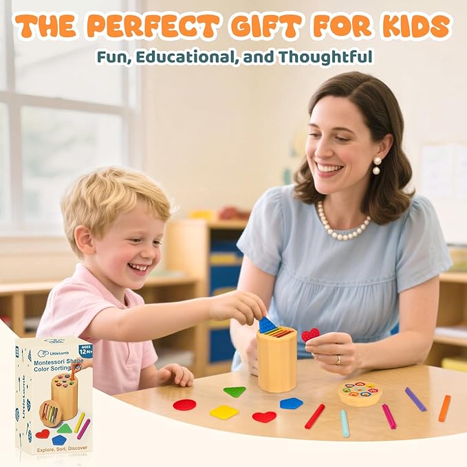 Shape & Color Sorting Montessori Toy for Toddlers 1-3 with Dual Lids – Silicone Sensory Toys, Educational Preschool Toy for Fine Motor Skills, Learning & Restaurant Play for Boys and Girls