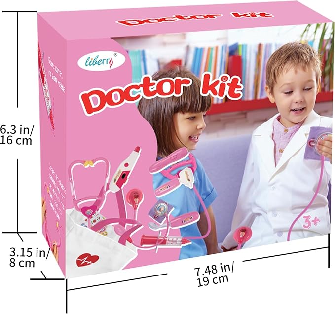 Liberry Doctor Kit for Toddlers 3-5 Years Old, 18-Piece Doctor Bag Pretend Play Toys, Durable Medical Kit with Toy Stethoscope, Pink Doctor Gift for Girls