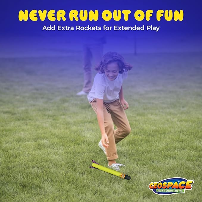 Geospace Hand Held Pump Rocket Medium Size Set - 30" Long Single Launcher & Rockets for Outdoor or Indoor Safe Play for Kids (Single Pump Rocket Jr.)