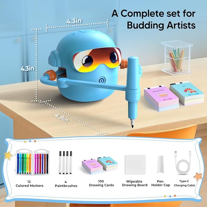 Drawing Robot for Kids Montessori Painting Toys for 3 4 5 6 7 8 Year Old, Voice Interactive Educational Drawing Machine with 100 Cards,16 Colorful Pens & Music-Gift for Boys Girls