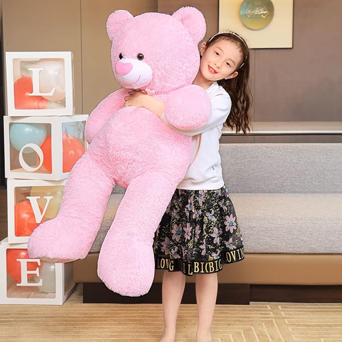 Big Teddy Bear 43.3 inch Giant Stuffed Animal Bears with Love Heart Cute Soft Large Plush Toy for Kids Girlfriend Valentine's Baby Shower, Pink