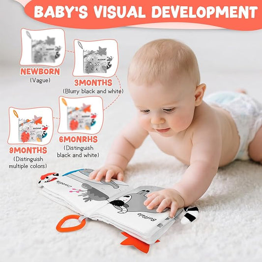 Baby Book 0-12 Months, Crinkle Cloth Book with Rattle & Touch and Feel Sensory Toys, Soft Teether for Infants, Educational Learning Toys, Ideal Baby Shower Easter Gifts for Boys Girls