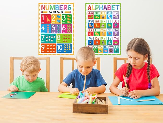 D4DREAM Preschool Poster for Toddlers Kids Laminated Alphabet Poster for Classroom Decorations Number 1-10 Posters 2Pcs Toddler Learning Posters for Pre-k Kindergarten Preschool Homeschool Daycare