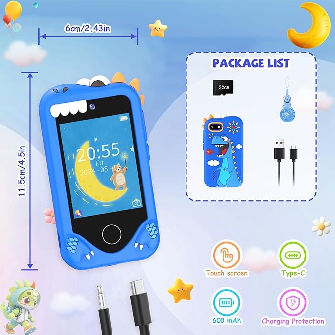 Kids Smart Phone for Girls Gifts - Toddler Christmas Birthday Gift for Age 3 4 5 6 Year Old, Kids Cell Phone Toy with Touchscreen, Dual Cameras, Learning, Kid Mp3 Player, Games with 32 GB Card