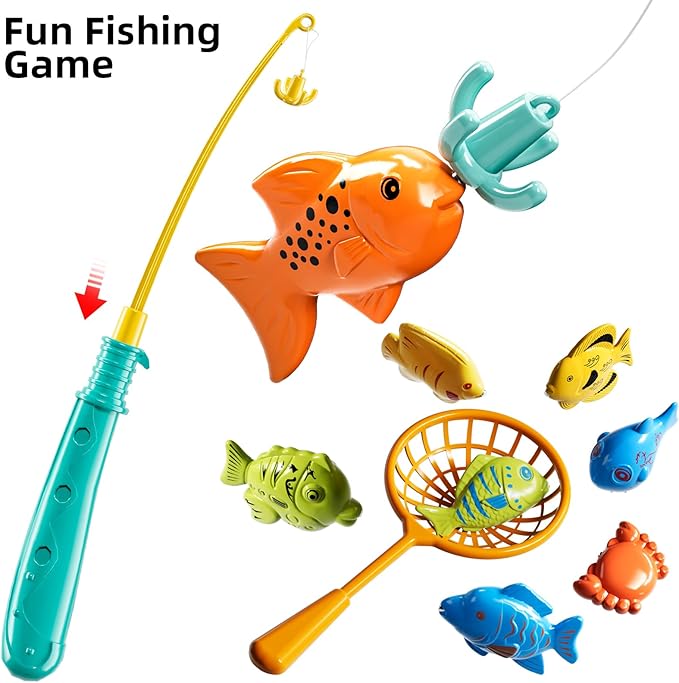 Magnet Fishing Game for Kids 3 4 5 6 7 8 Years Old - Pool Bath Toys for Toddlers, Pole Rod Net, Floating Fish Toys, Outdoor Party Toys for Boys Girls Kids Age 3-8 8-12 Year Old