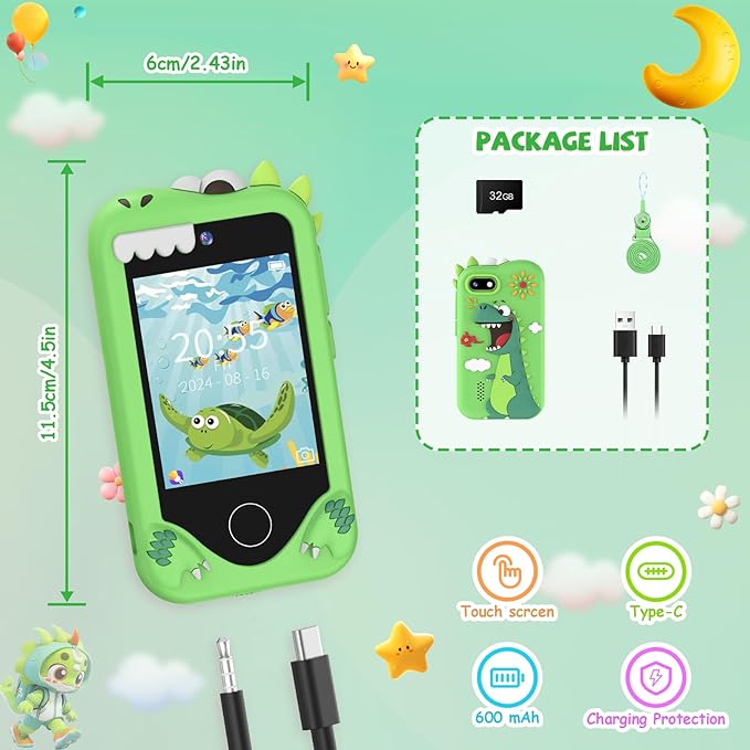 Kids Smart Phone for Girls Gifts - Toddler Christmas Birthday Gift for Age 3 4 5 6 Year Old, Kids Cell Phone Toy with Touchscreen, Dual Cameras, Learning, Kid Mp3 Player, Games with 32 GB Card