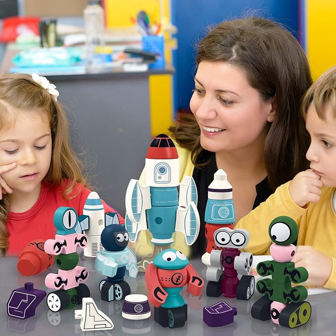Gifts2U Magnetic Rockets Toy, Magnetic Blocks Stacking Robots for Kids Construction Learning with Storage Box,STEM Educational DIY Puzzle Playset Gift for Boys Girls Toddlers Ages 3 4 5 6