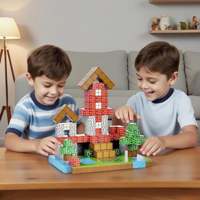 Hayder 100PCS Build Mine Forest World Magnetic Building Blocks Craft Set, Stacking Magnet Cubes STEM Construction Montessori Sensory Toys for Kids Boys Girls 3+