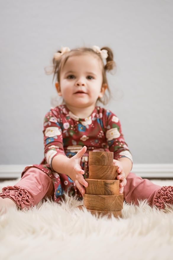Wooden Stacking Bowls – Montessori Nesting Toy for Sensory Play & Fine Motor Skills, Natural Acacia Wood