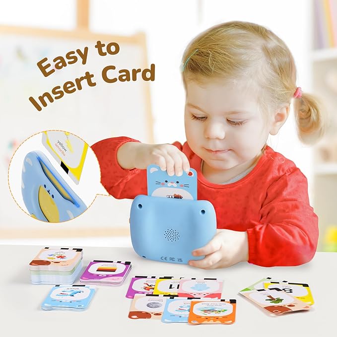 JoyCat Talking Flash Cards for Toddlers 1-5 Clear Voice & Thick Cards & Easy to Slide in and Out, Independent Learning & Speech Development Toys, 16 Topics