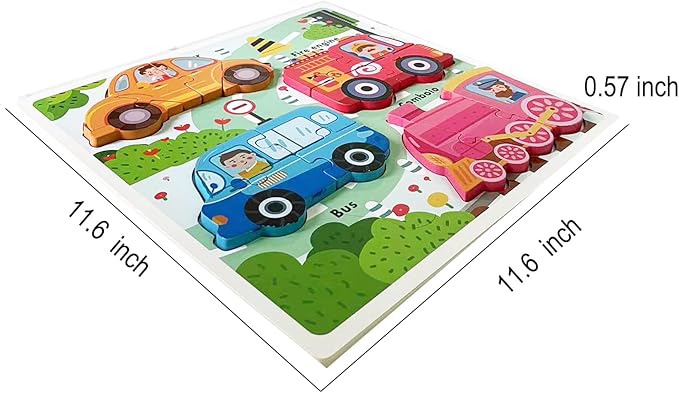 Wooden Puzzles for Toddlers 1-3 Years Old, Children Jumbo Base Vehicle Puzzles 2-4,Toddler Boys Toys Educational Blocks Kids Birthday Gifts