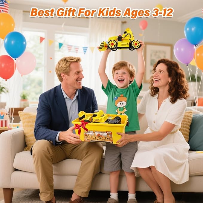 Take Apart Toys with Electric Drill Truck Construction Set DIY Engineering Building Toy Push Go STEM Toy (9 in 3 Take Apart Toys)