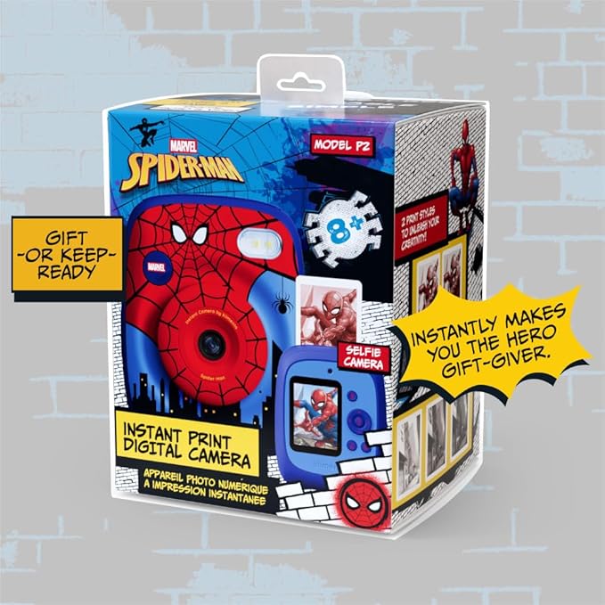 kiimento Ink-Free Instant Print Digital Camera & Video Recorder for Kids, Teens & Adults | 5-Sec Prints in 4 Print Colors | Selfie, Creator Mode, 25+ Filters, 48MP, 1080p – Model P2 (Spider-Man)