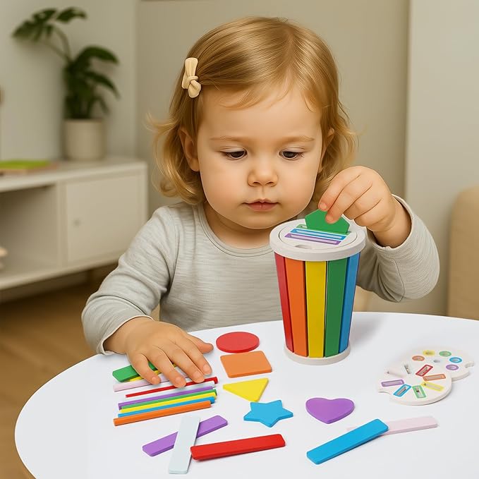 Shape & Color Sorting Montessori Toys for Toddlers 1-3, Wooden Sensory Toys, Preschool Learning Activities Matching Game, Educational Toy for Fine Motor Skills, Travel Gift for Boys Girls