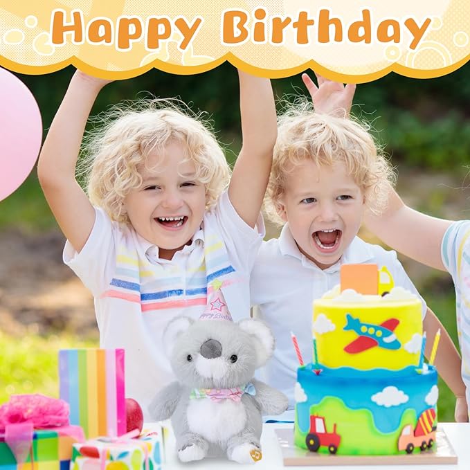 Happy Birthday Interactive Koala, Musical Birthday Stuffed Animal Recording Mimicking Toy, Clapping Activates Singing Dancing Shaking, Cute Koala Plush Gifts for Kids Girls Boys