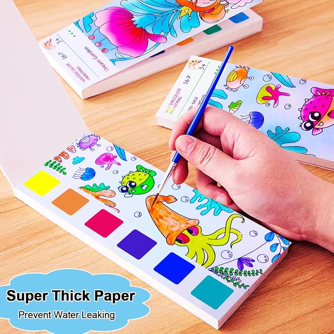 JUNQIU Paint with Water Books for Kids Ages 4-8, Watercolor Painting Coloring Books for Toddlers, Magic Paint Set for Kids, Art Craft Set for Drawing with Brush(2 Pack)