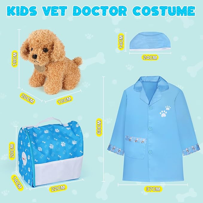 Doctors Set for Kids - Children Pet Vet Care Play Set with Doctor Costume, Plush Dog, Pretend Role Play Medical Kit Toys Gifts for 3 4 5 6 Year Old Girls