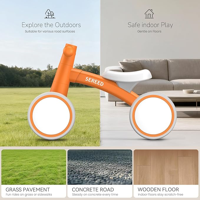 SEREED Baby Balance Bike for 1 Year Old Boys Girls 12-24 Month Toddler Balance Bike, 4 Wheels Toddler First Bike, First Birthday Gifts