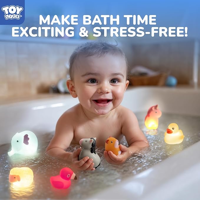 TOY Life 12 PCS Animals Light Up Bath Toys Ages 1-3, No Hole Glow Bath Toys for Kids, Baby Toddler Bath-Time Gifts for Easter, Christmas Stocking Stuffers for Kids, Ideal for Shower, Bathtub, Pool