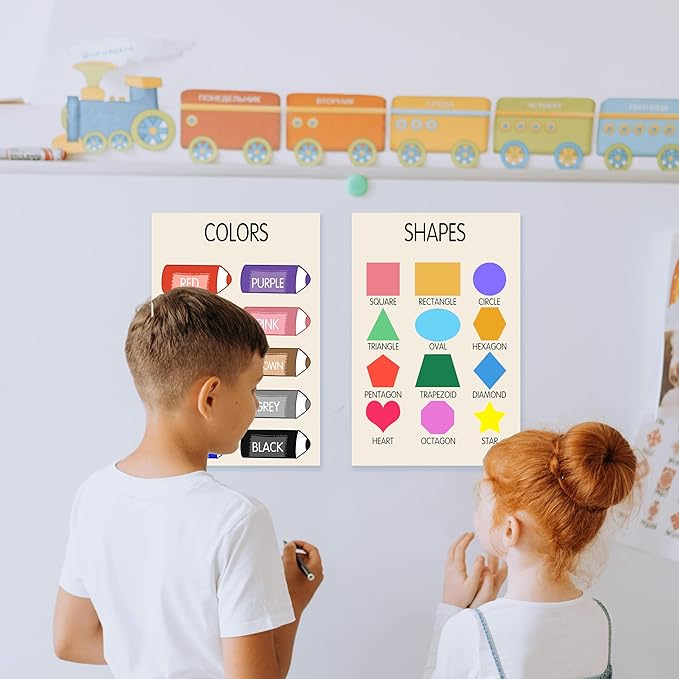 Wentipo Educational Toddler Learning Posters, Nursery Color Poster for Kids for Playroom Wall Art,Preschool Shapes Colors Chart for Classroom & Homeschool 8x12inch Unframed