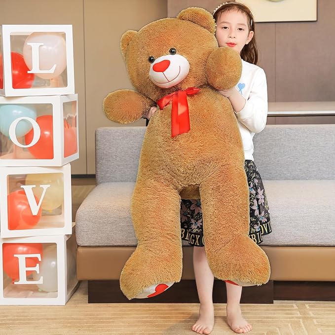 Big Teddy Bear 43.3 inch Giant Stuffed Animal Bears with Love Heart Cute Soft Large Plush Toy for Kids Girlfriend Valentine's Baby Shower, Dark Brown