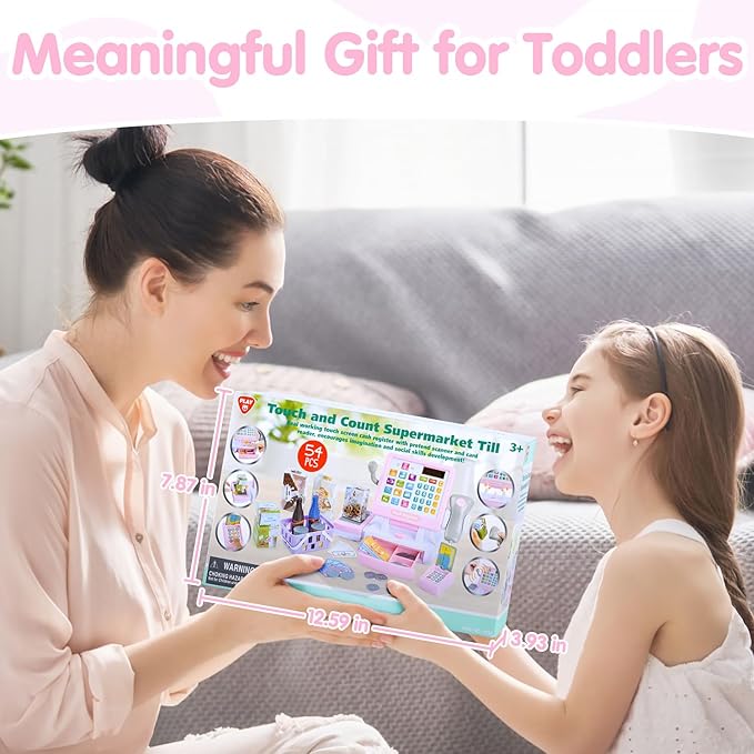 PLAY Kids Cash Register Toy - Pretend Play Calculator Register Toys with Microphone/Conveyors/Play Money/Scanner/Credit Card/Cans/Drink, 3+ Toddler Develops Early Math Skills Learning Toys