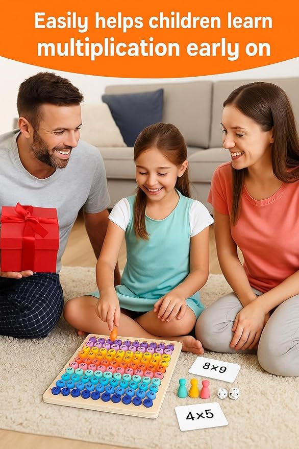 Wooden Montessori Multiplication Board Game – Math Educational Toy with Multiplication Table Chart – Montessori Math Manipulatives for Kids, Toddlers, Early Learning & Homeschool Classroom