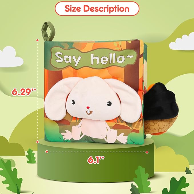 Soft Baby Book Animal Tails Baby Toy Touch and Feel Crinkle Cloth Book(Hello Bunny)